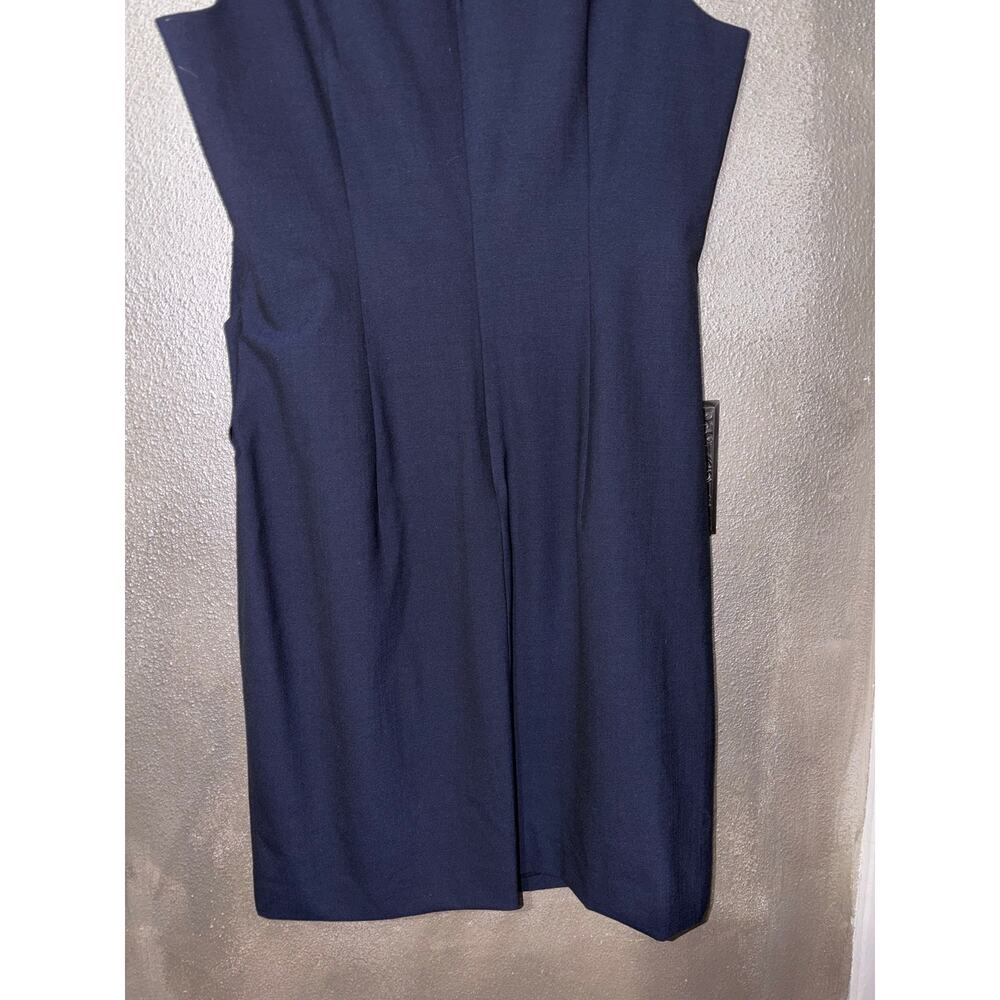 Banana Republic Navy Blue Ruched Faux Wrap Sleeveless Sheath Dress Size 12 NWT - Picture 8 of 10
